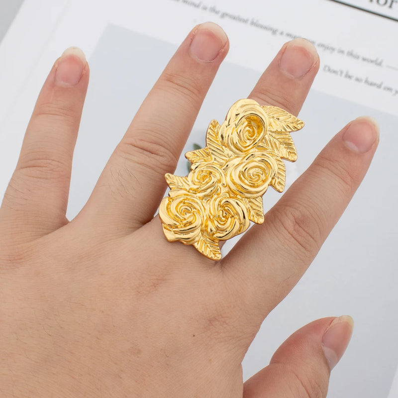 Stainless Steel Flower Chunky Large Ring Female Male Jewelry
