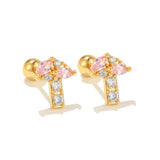 Zircon Fruit Minimal Ear Stud Earrings Women Small Flower Animal