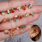 Zircon Fruit Minimal Ear Stud Earrings Women Small Flower Animal