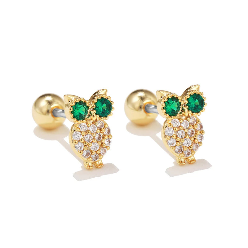 Zircon Fruit Minimal Ear Stud Earrings Women Small Flower Animal