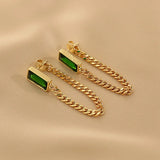 Green Crystal Tassel Chain Earrings Party Jewelry