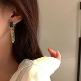 Green Crystal Tassel Chain Earrings Party Jewelry