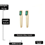 Green Crystal Tassel Chain Earrings Party Jewelry