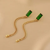 Green Crystal Tassel Chain Earrings Party Jewelry