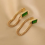 Green Crystal Tassel Chain Earrings Party Jewelry