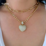 Cuban Chain Choker Necklace with Zircon Heart Pendant
