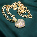 Cuban Chain Choker Necklace with Zircon Heart Pendant