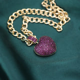 Cuban Chain Choker Necklace with Zircon Heart Pendant