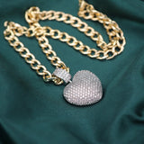 Cuban Chain Choker Necklace with Zircon Heart Pendant