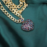 Cuban Chain Choker Necklace with Zircon Heart Pendant