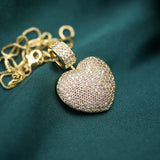 Cuban Chain Choker Necklace with Zircon Heart Pendant