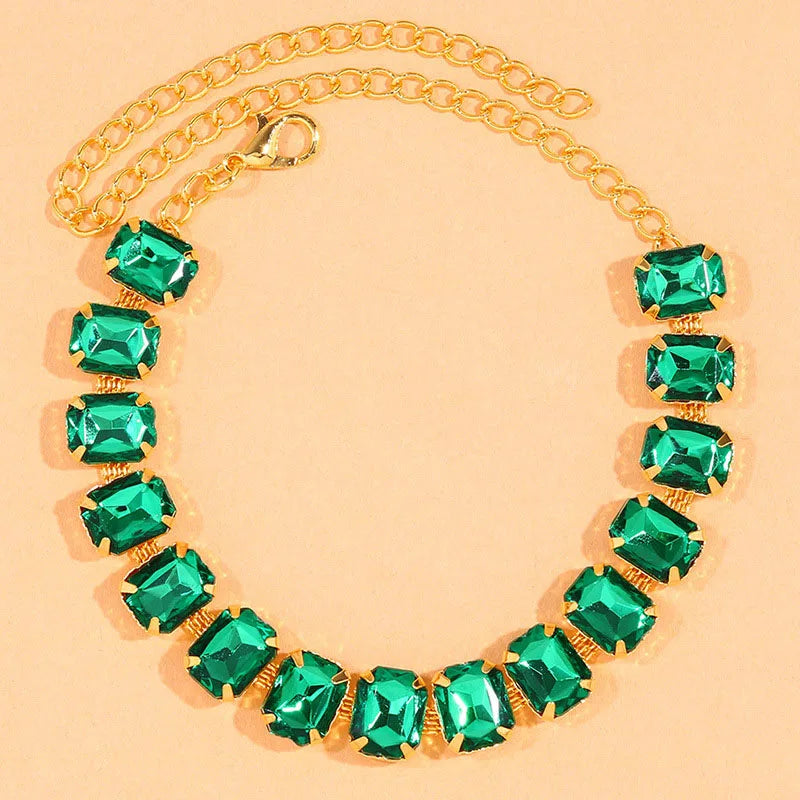 Plated Green Square Women Anklet Beach Party Jewelry