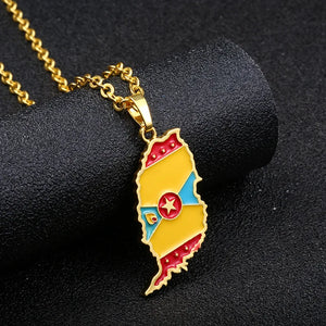 Grenada Map Pendant Necklace National Flag Necklace Unisex Hip Hop Jewelry
