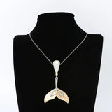 Mermaid Tail Pendant Necklace Silver Pearl Long Chain Animal Jewelry Gift
