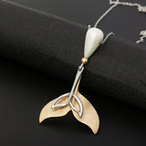 Mermaid Tail Pendant Necklace Silver Pearl Long Chain Animal Jewelry Gift