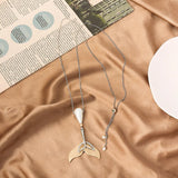 Mermaid Tail Pendant Necklace Silver Pearl Long Chain Animal Jewelry Gift