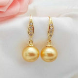 Golden Shell Pearl Dangle Earrings 14K Mother's Classic Thanksgiving Gift