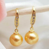 Golden Shell Pearl Dangle Earrings 14K Mother's Classic Thanksgiving Gift