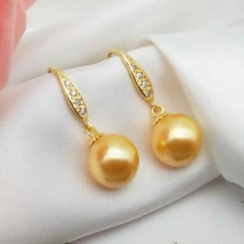 Golden Shell Pearl Dangle Earrings 14K Mother's Classic Thanksgiving Gift