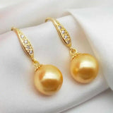 Golden Shell Pearl Dangle Earrings 14K Mother's Classic Thanksgiving Gift