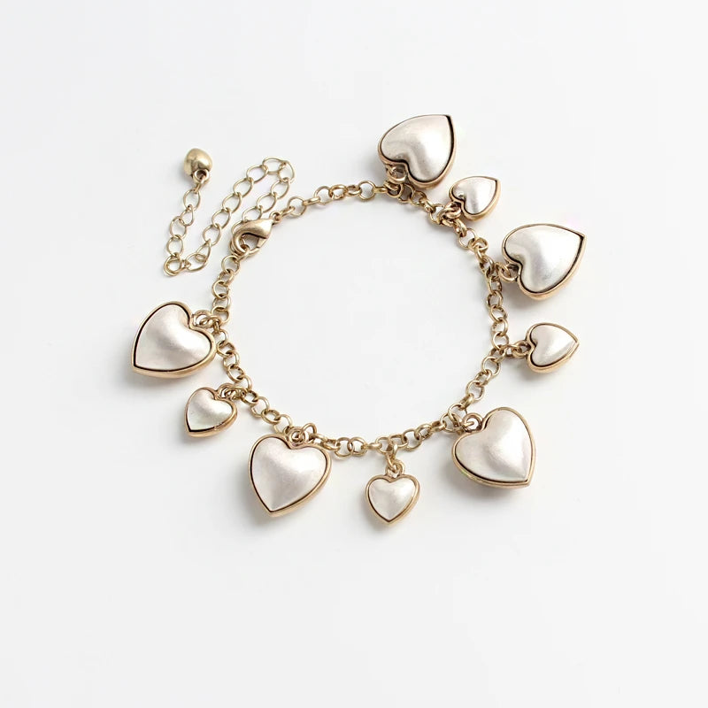 Golden Sparkling Charm Bracelets Heart Beads Vintage Bangles