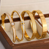 Golden Stainless Steel Bangle Charm Thick Cuff Bracelet