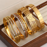 Golden Stainless Steel Bangle Charm Thick Cuff Bracelet