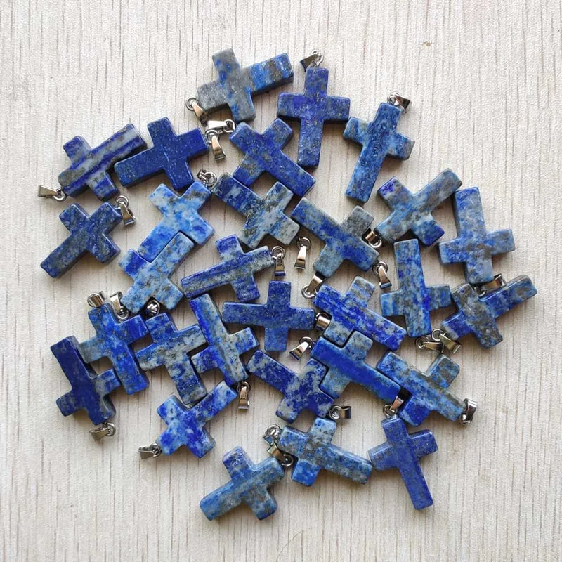 Natural Lapis Lazuli Cross Pendants Charms for Jewelry Making Necklaces 30pcs
