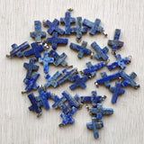 Natural Lapis Lazuli Cross Pendants Charms for Jewelry Making Necklaces 30pcs