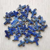 Natural Lapis Lazuli Cross Pendants Charms for Jewelry Making Necklaces 30pcs