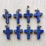 Natural Lapis Lazuli Cross Pendants Charms for Jewelry Making Necklaces 30pcs