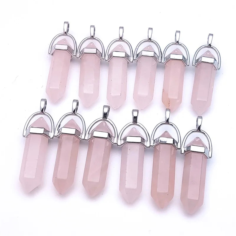 Rose Crystal Quartz Hexagon Healing Pendant for Jewelry Making