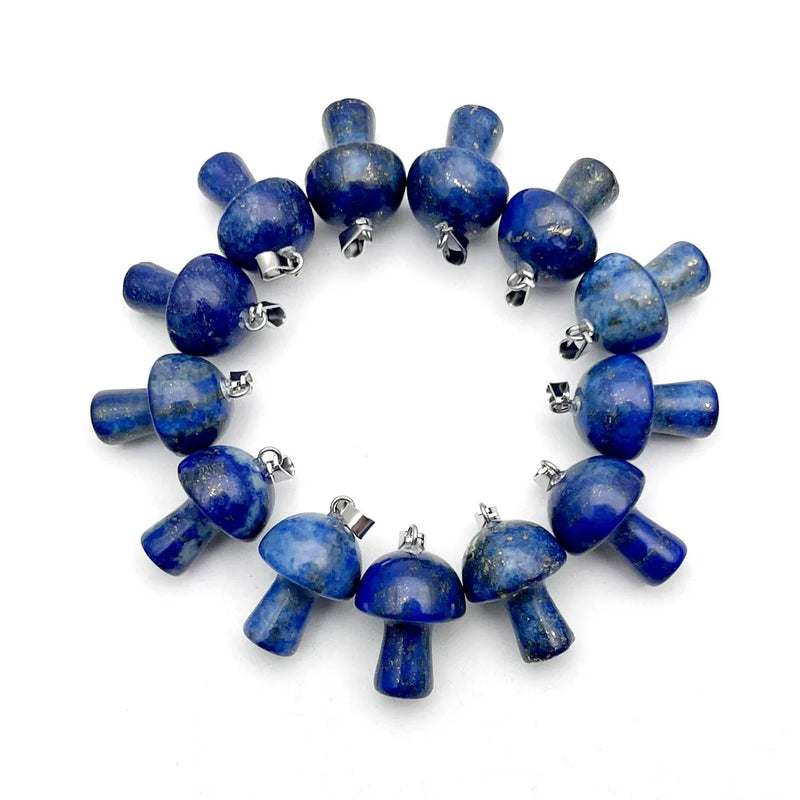 Natural Stone lapis lazuli Mushroom Pendant for Jewelry Making Necklace