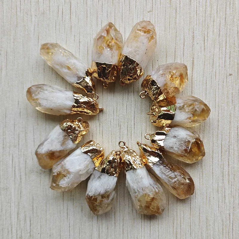 Natural Yellow Crystal Irregular Pendants DIY Jewelry Accessories 12pcs/lot