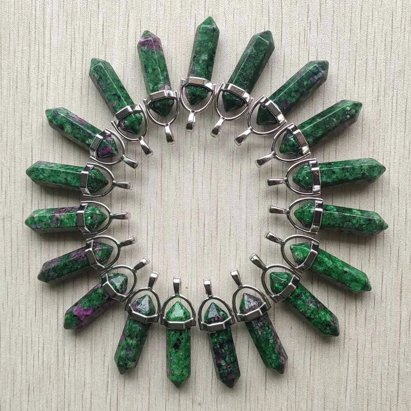 Natural Epidote Zoisite Crystal Pillar Pendants 24pcs/lot