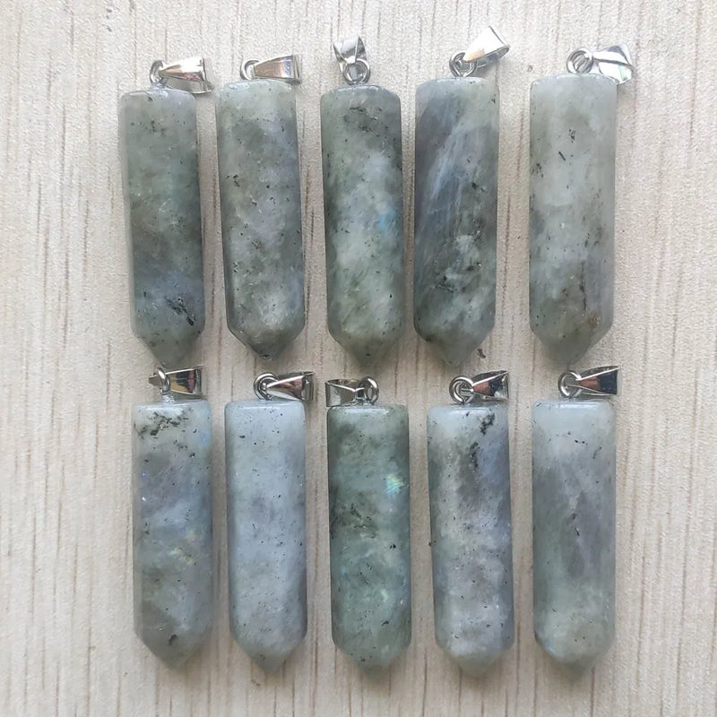 Labradorite Stone Pillar Point Pendant for Jewelry Making 10pcs