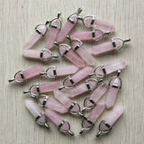 24pcs Pink Natural Quartz Point Pillar Pendants for Jewelry Making
