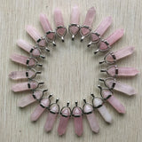 24pcs Pink Natural Quartz Point Pillar Pendants for Jewelry Making
