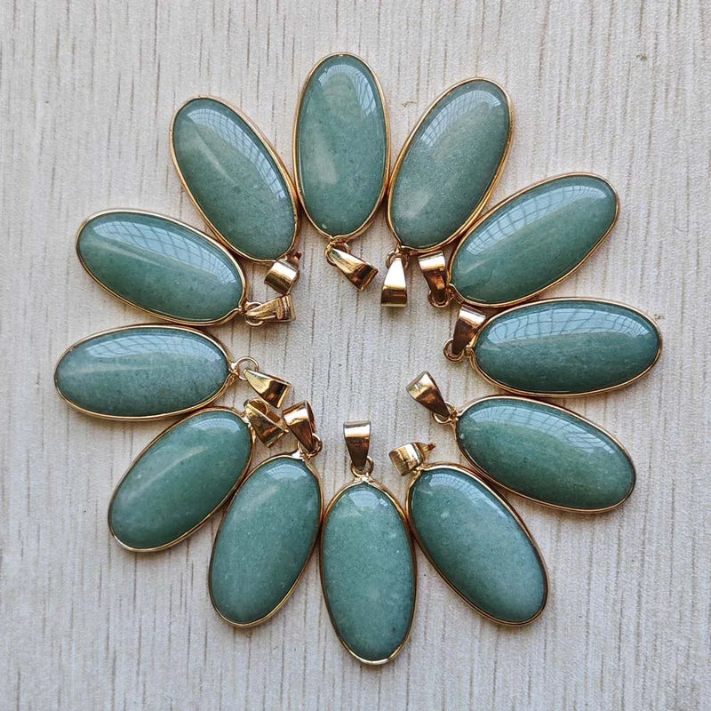 Green Aventurine Oval Pendants 12pcs/Lot