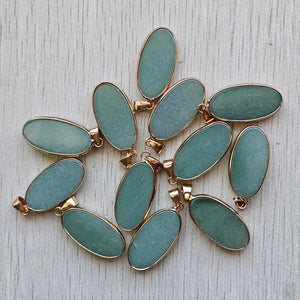 Green Aventurine Oval Pendants 12pcs/Lot
