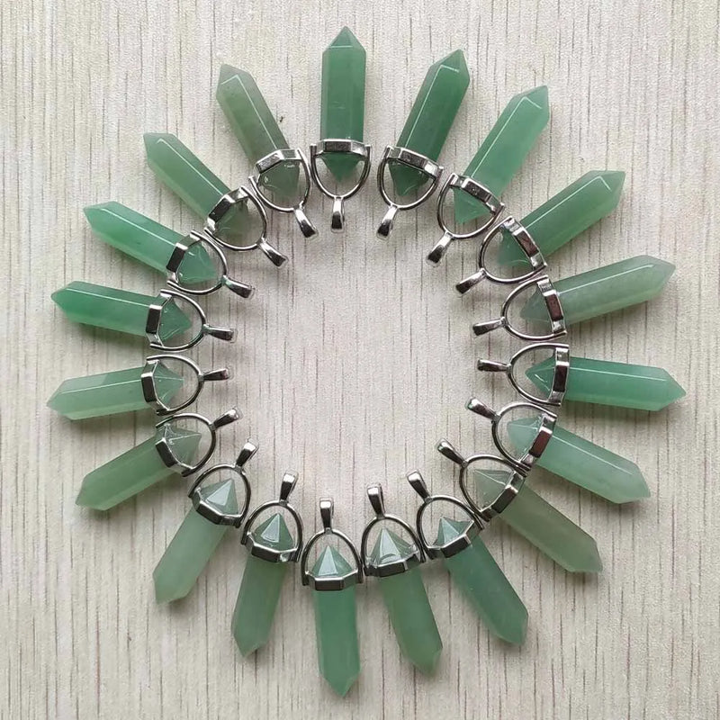 Green Aventurine Point Pillar Pendants for Jewelry Making 24pcs/lot