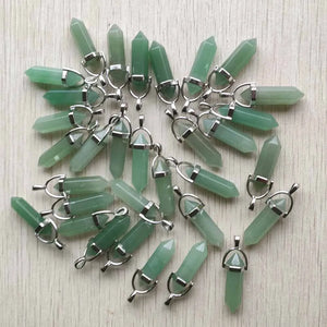 Green Aventurine Point Pillar Pendants for Jewelry Making 24pcs/lot