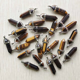 Natural Tiger Eye Stone Point Crystal Pillar Pendants for Jewelry Making
