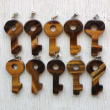 Tiger's Eye Stone Key Pendants for Necklaces 10pcs