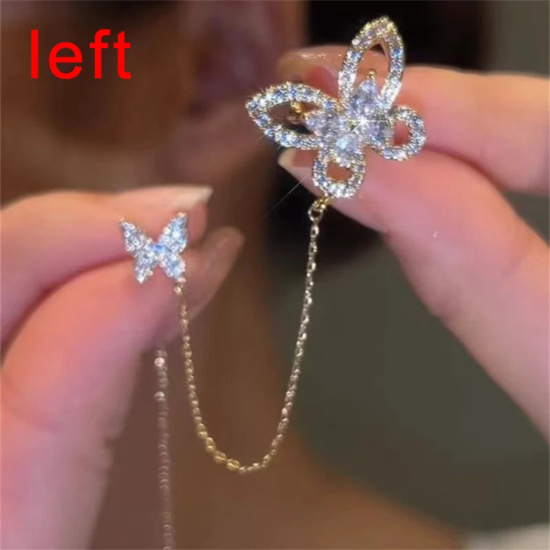 Gothic Rhinestone Butterfly Ear Cuff Chain Pendant