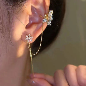Gothic Rhinestone Butterfly Ear Cuff Chain Pendant