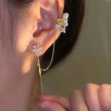 Gothic Rhinestone Butterfly Ear Cuff Chain Pendant