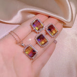 Zircon Crystal Wedding Jewelry Set Rose Square Stone African Jewelry Set