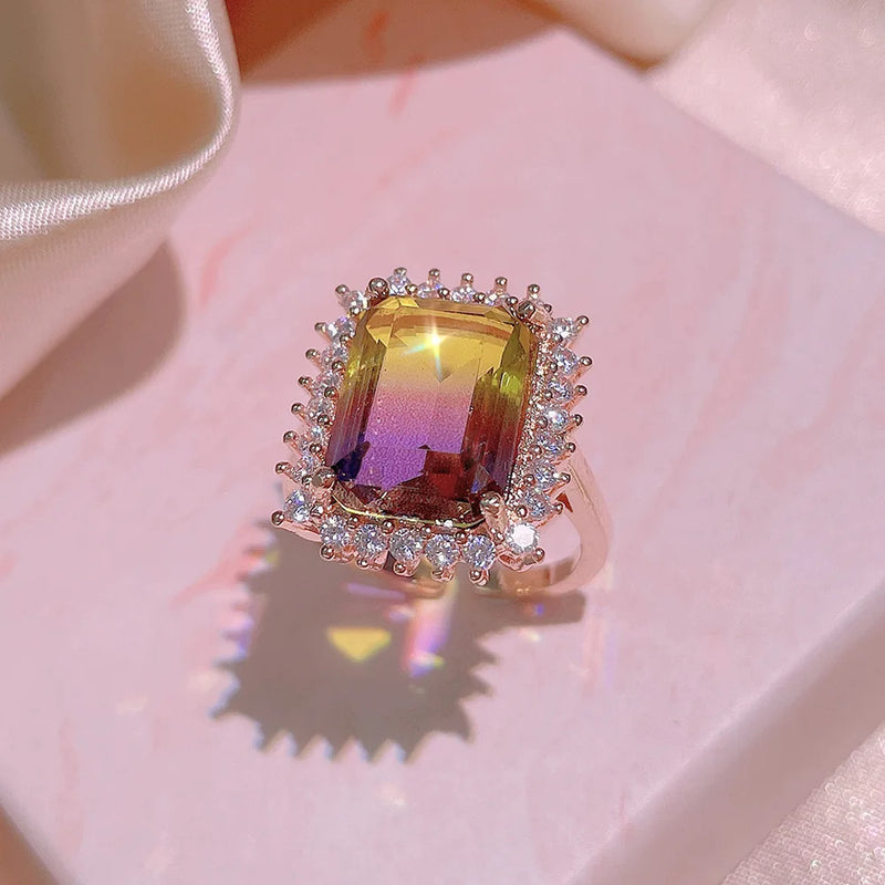 Zircon Crystal Wedding Jewelry Set Rose Square Stone African Jewelry Set