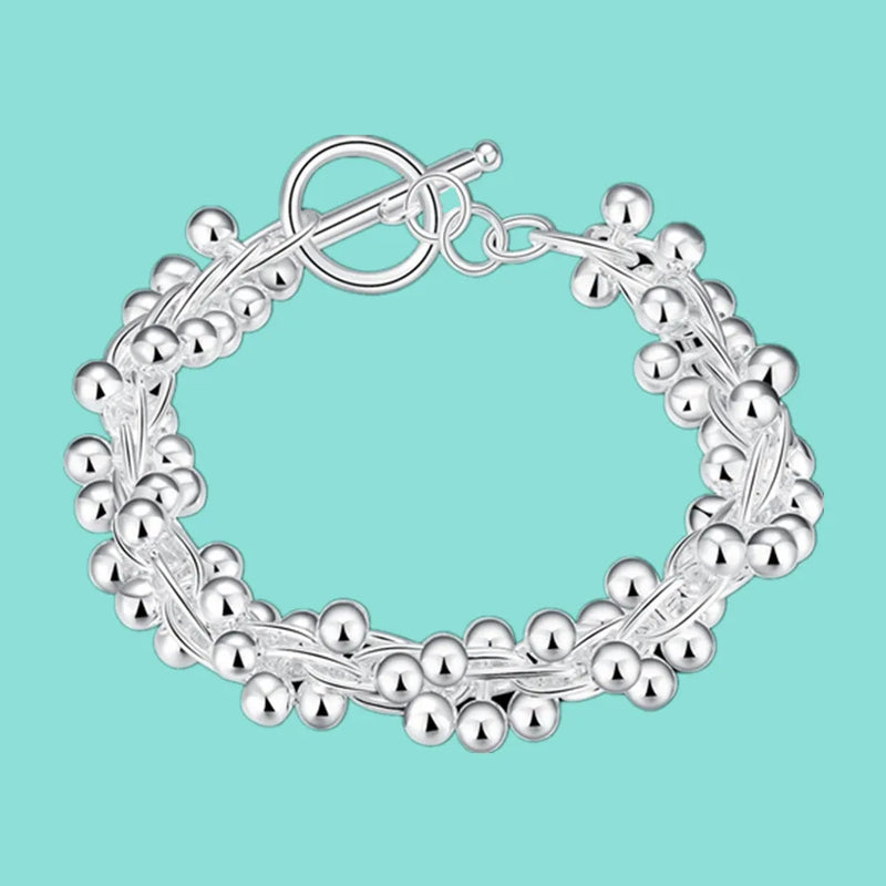 925 Silver Beaded Charm Bracelet for Women